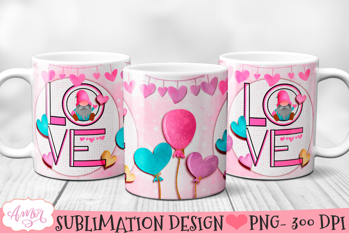 Valentines Mug Wrap for Sublimation | Love mug PNG design