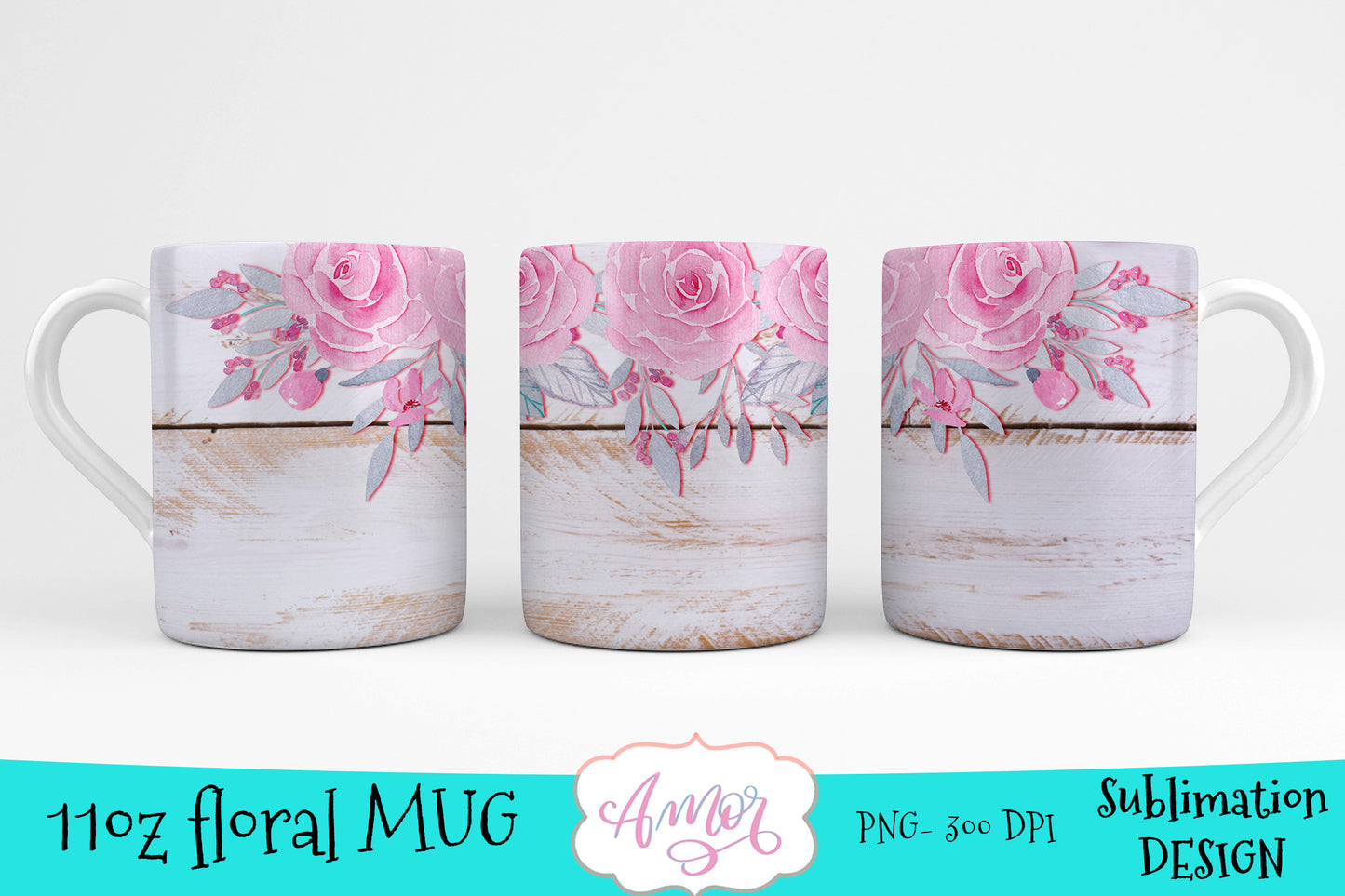 Roses and Wood template for 11oz mug sublimation