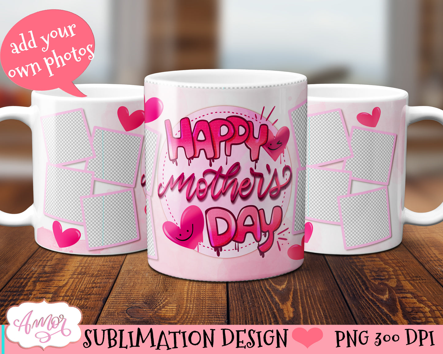 Mother's day photo mug template for sublimation 15oz 11oz