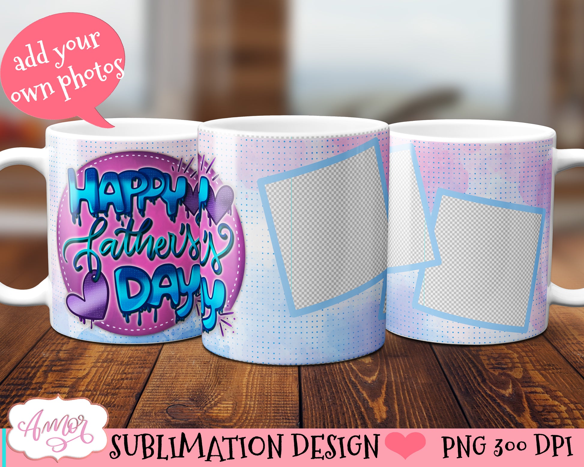 Photo mug template PNG for sublimation | Father's day mug