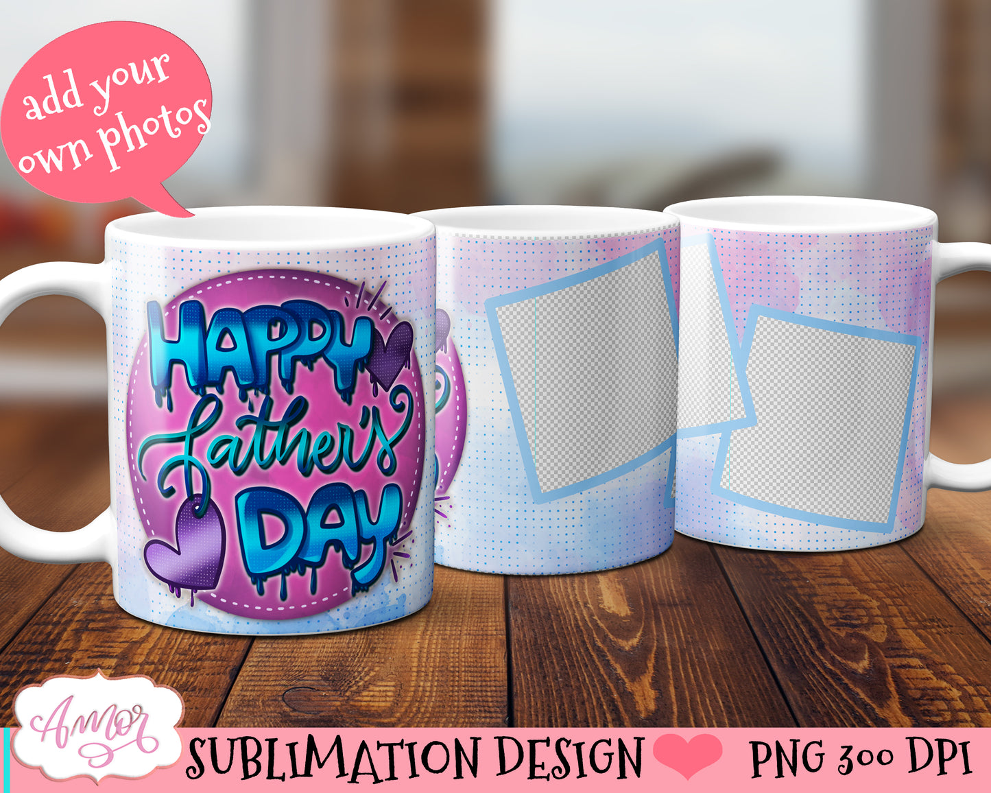 Photo mug template PNG for sublimation | Father's day mug