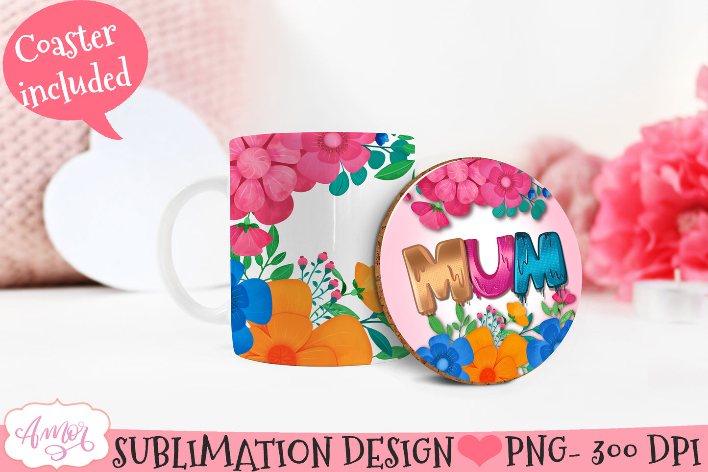 Floral Mum mug wrap PNG for sublimation | Mother's day mug