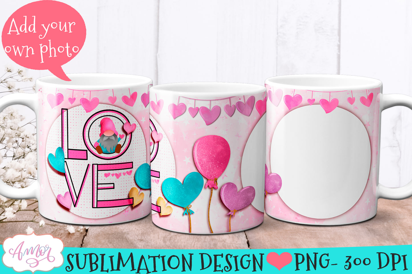 Add your own photo mug Wrap for Sublimation | Valentines mug