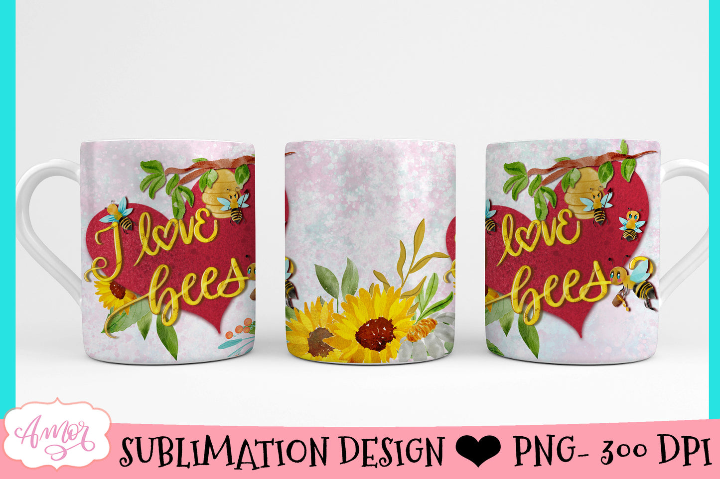 I love bees 11oz mug sublimation graphic