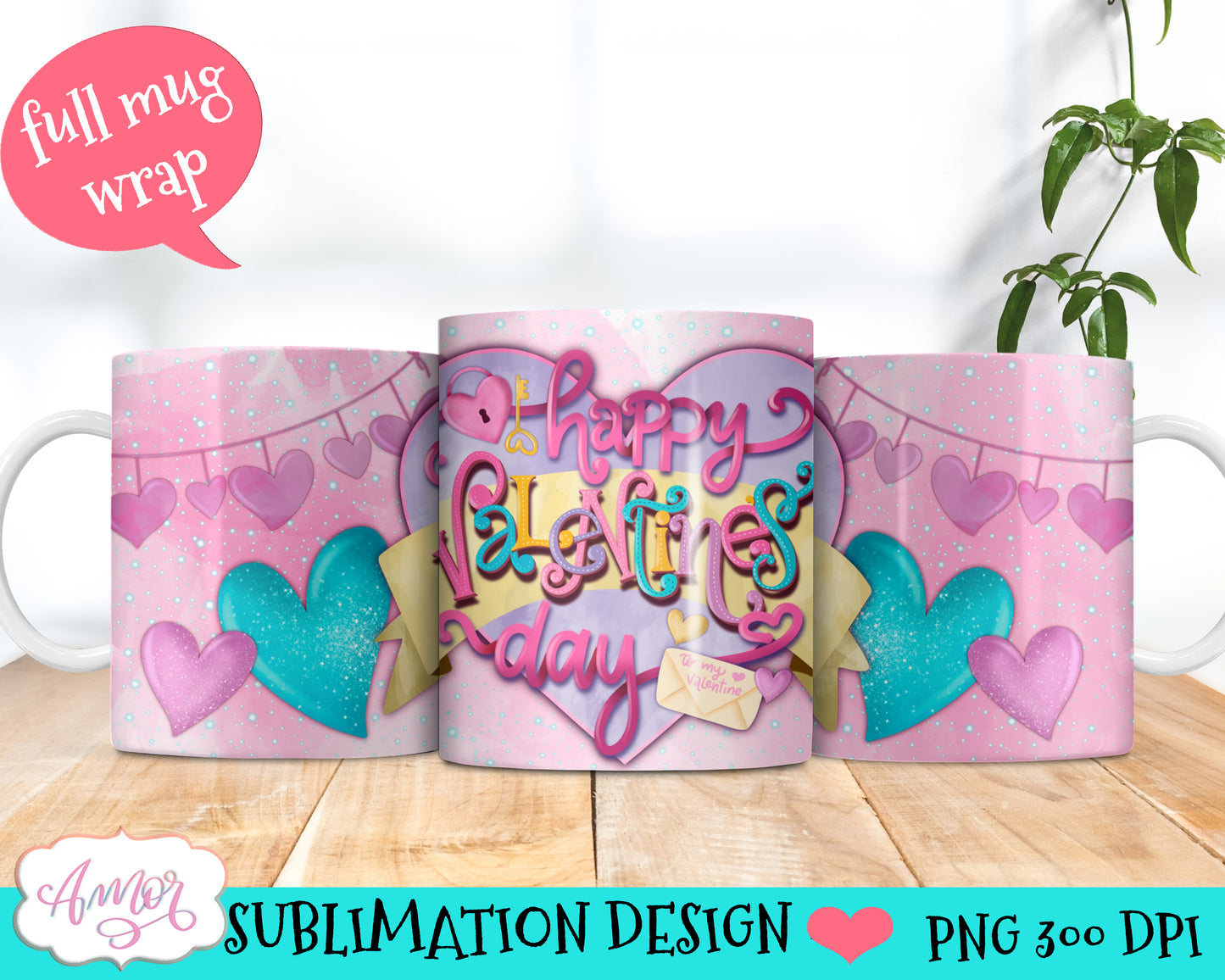 Happy Valentine's day Mug Wrap PNG for Sublimation