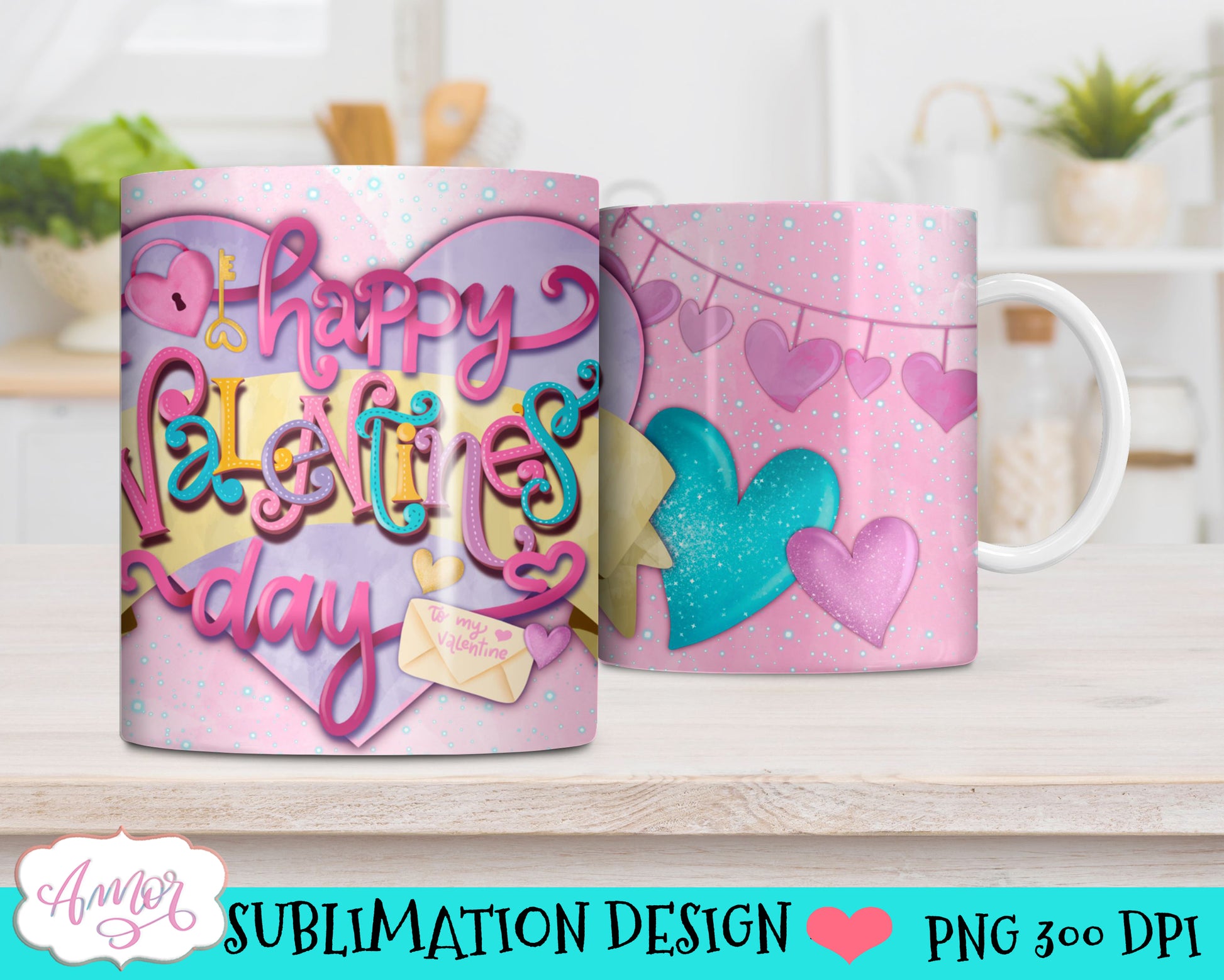 Happy Valentine's day Mug Wrap PNG for Sublimation