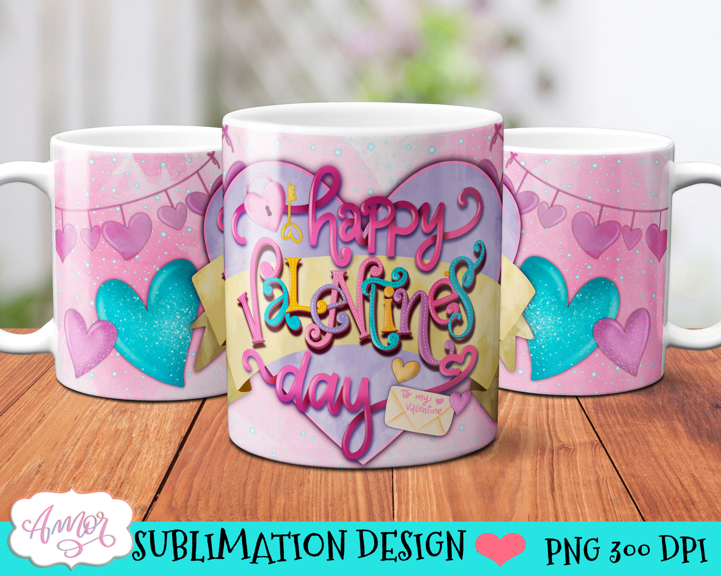 Happy Valentine's day Mug Wrap PNG for Sublimation