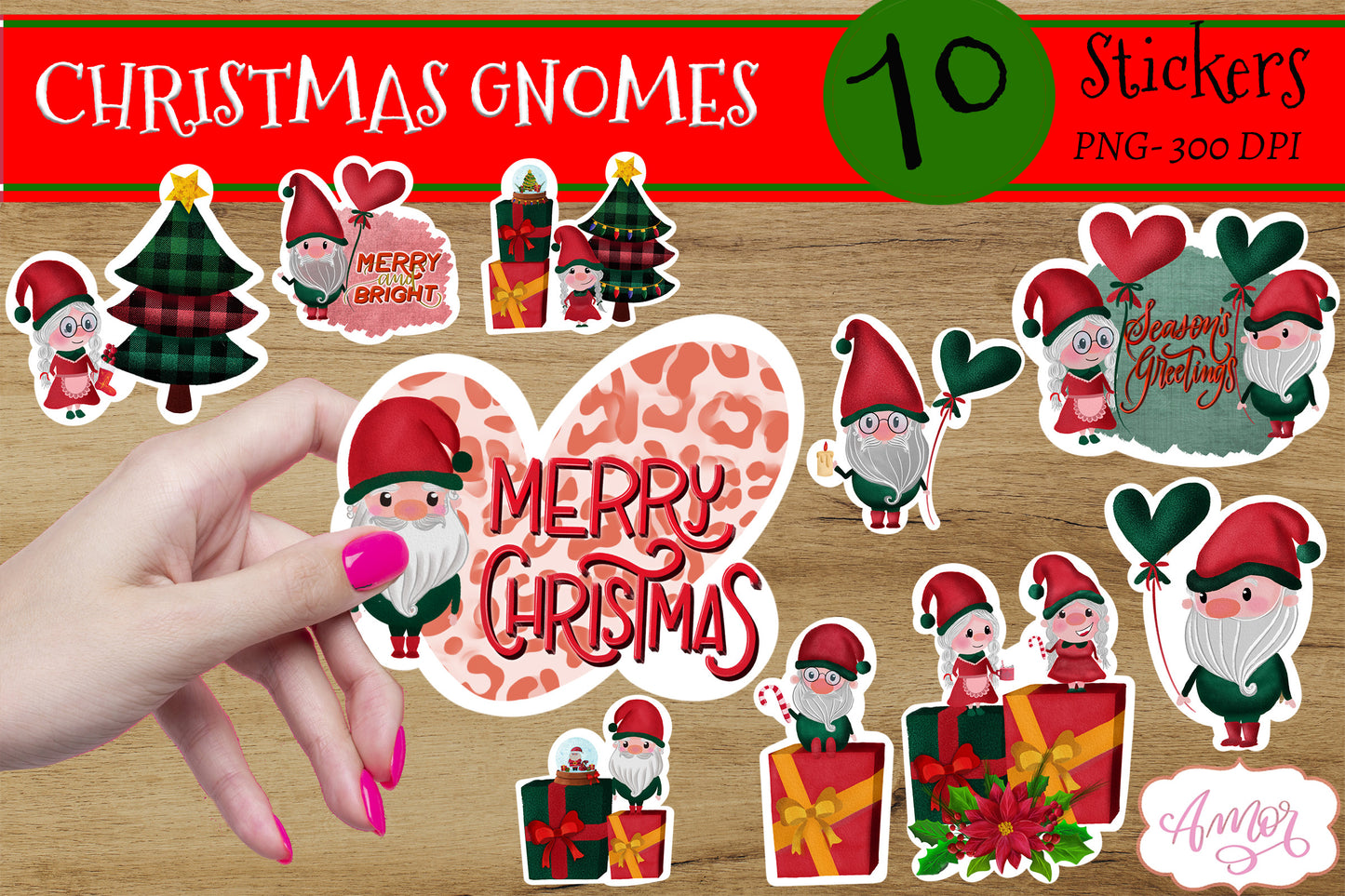 Christmas Gnome Printable Stickers for print then cut