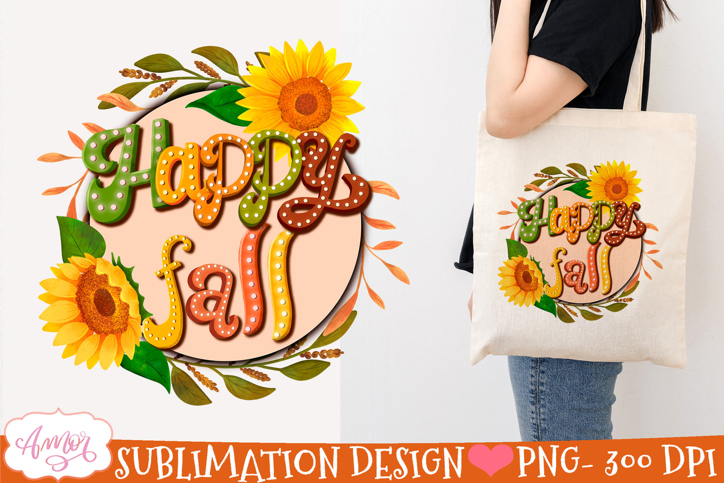 Happy Fall PNG for Sublimation |Fall wreath PNG