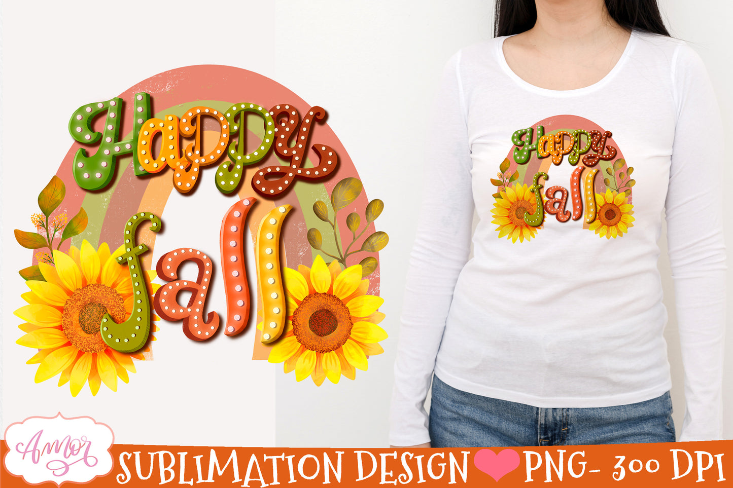 Happy Fall PNG for Sublimation |Fall rainbow PNG