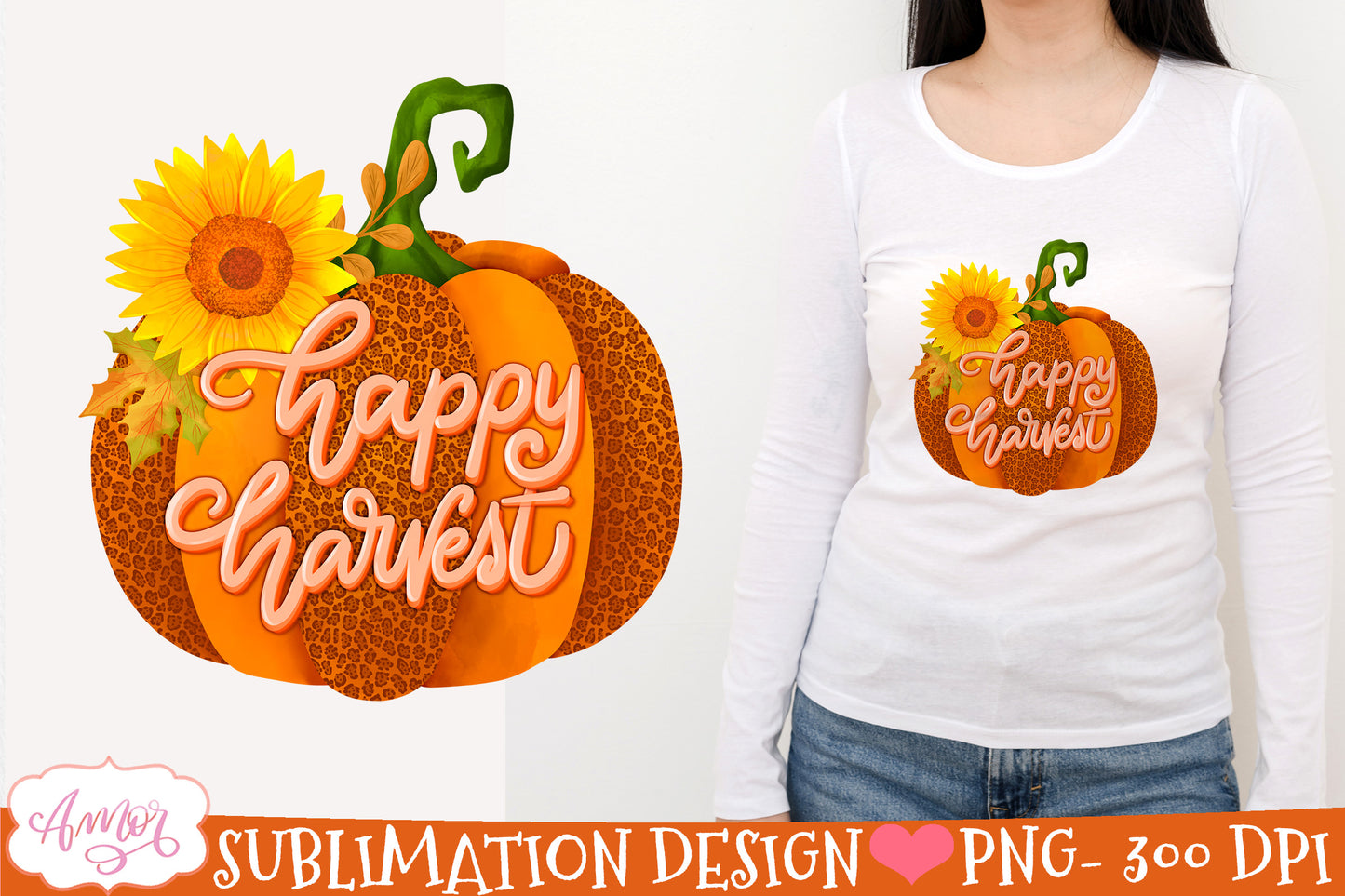 Leopard pumpkin PNG for Sublimation Happy Harvest PNG