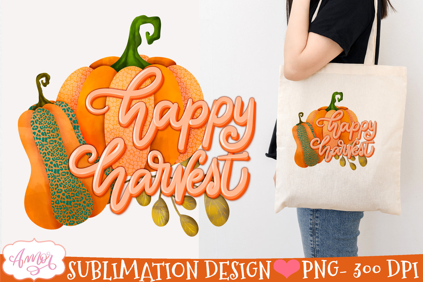 Fall pumpkin PNG for Sublimation |Happy Harvest PNG