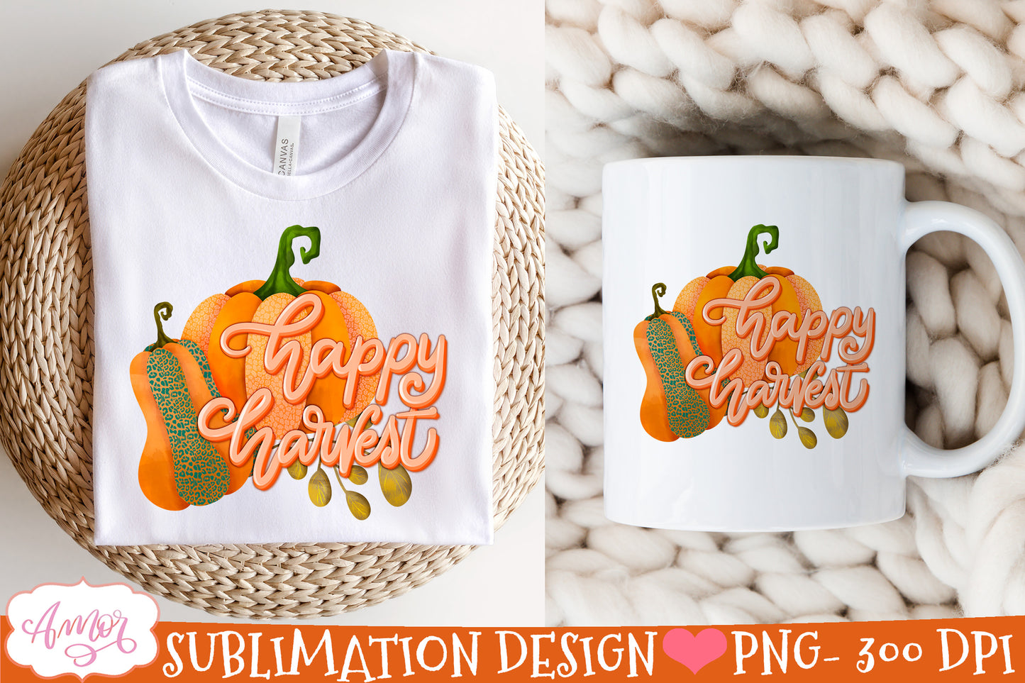 Fall pumpkin PNG for Sublimation |Happy Harvest PNG