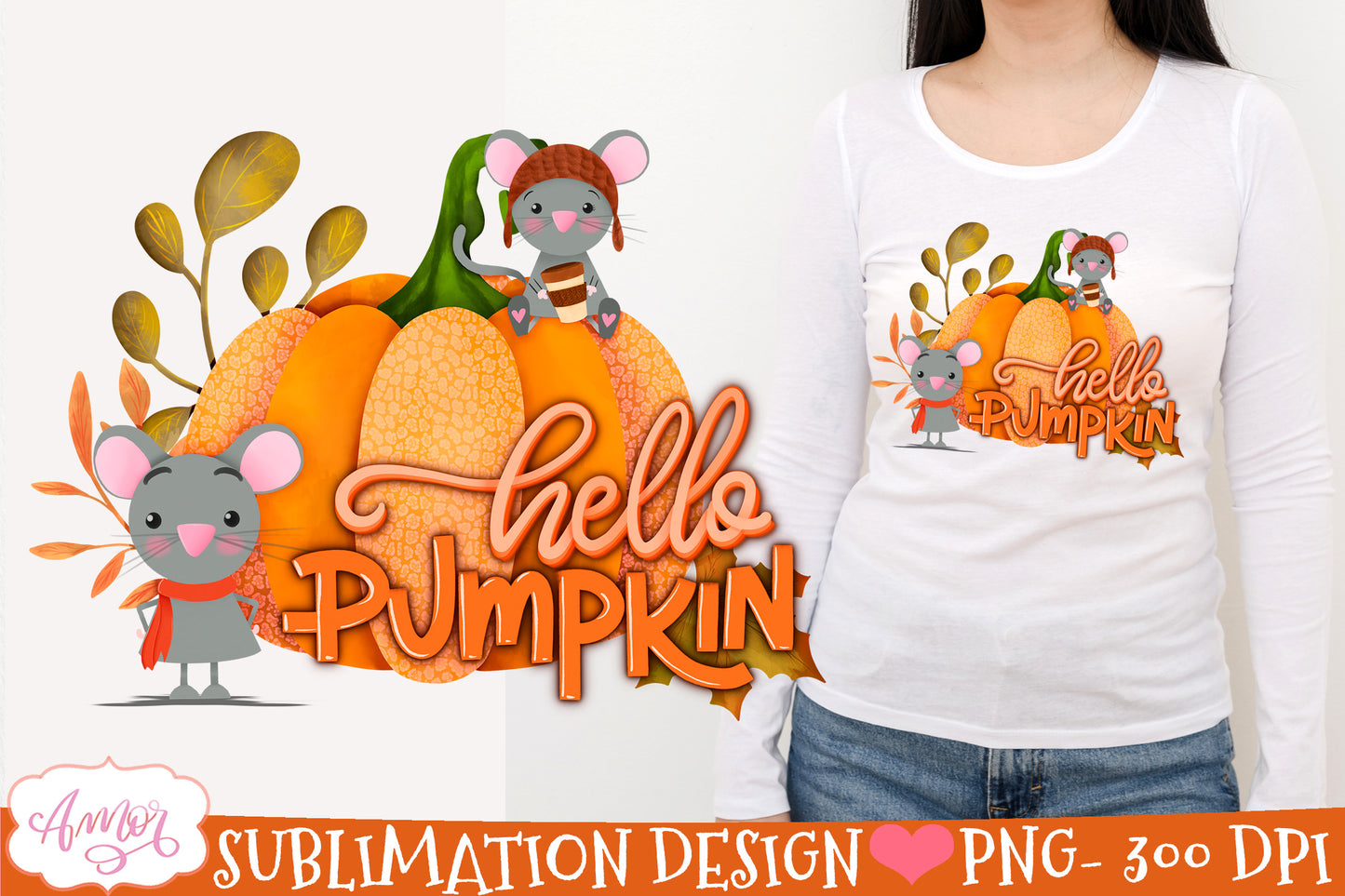 Hello pumpkin PNG for Sublimation Cute fall design PNG