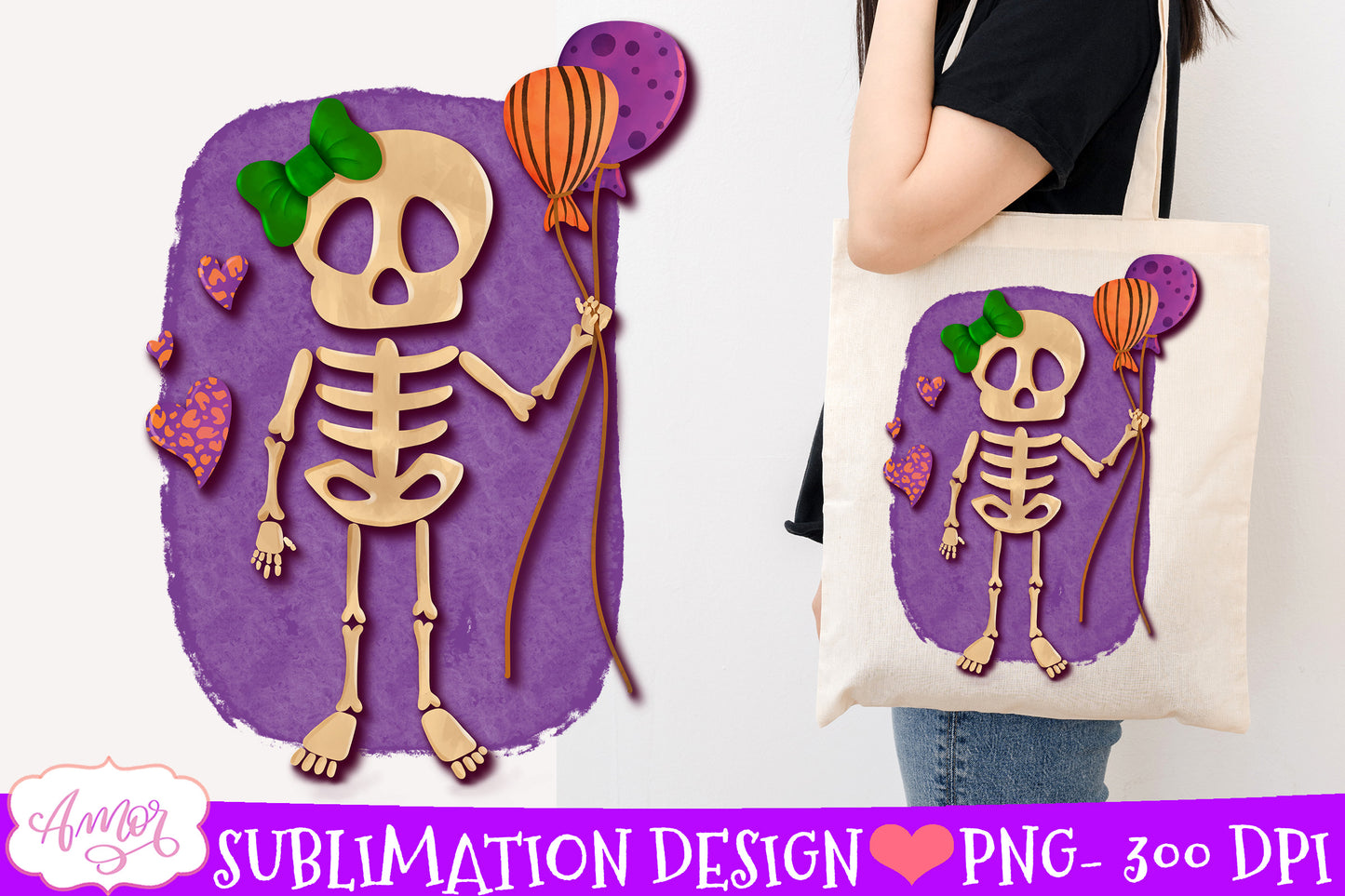Halloween Sublimation design | Cute skeleton PNG clipart