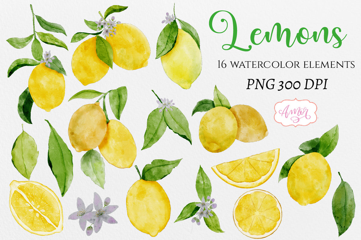 Watercolor lemons PNG clipart