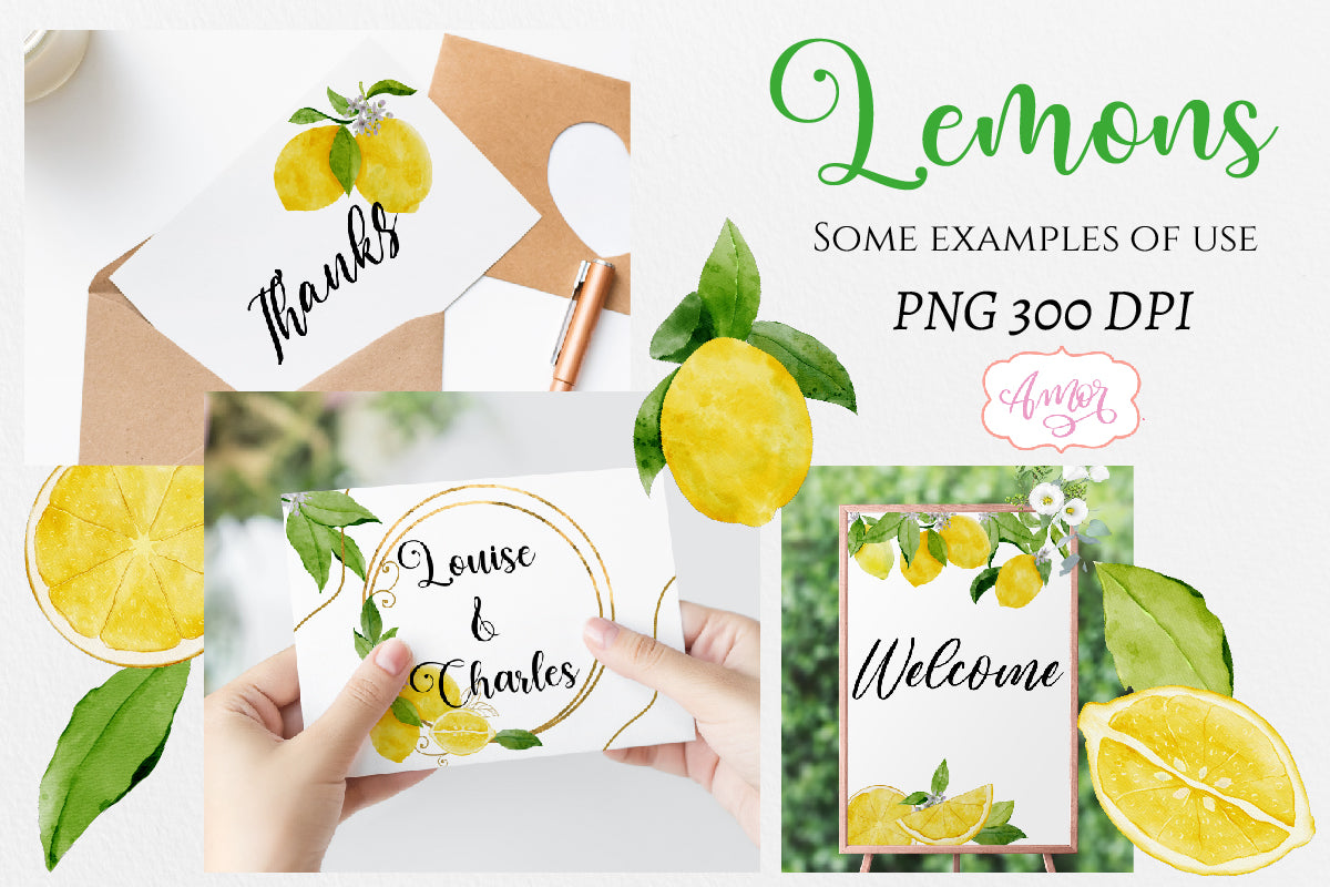 Watercolor lemons PNG clipart