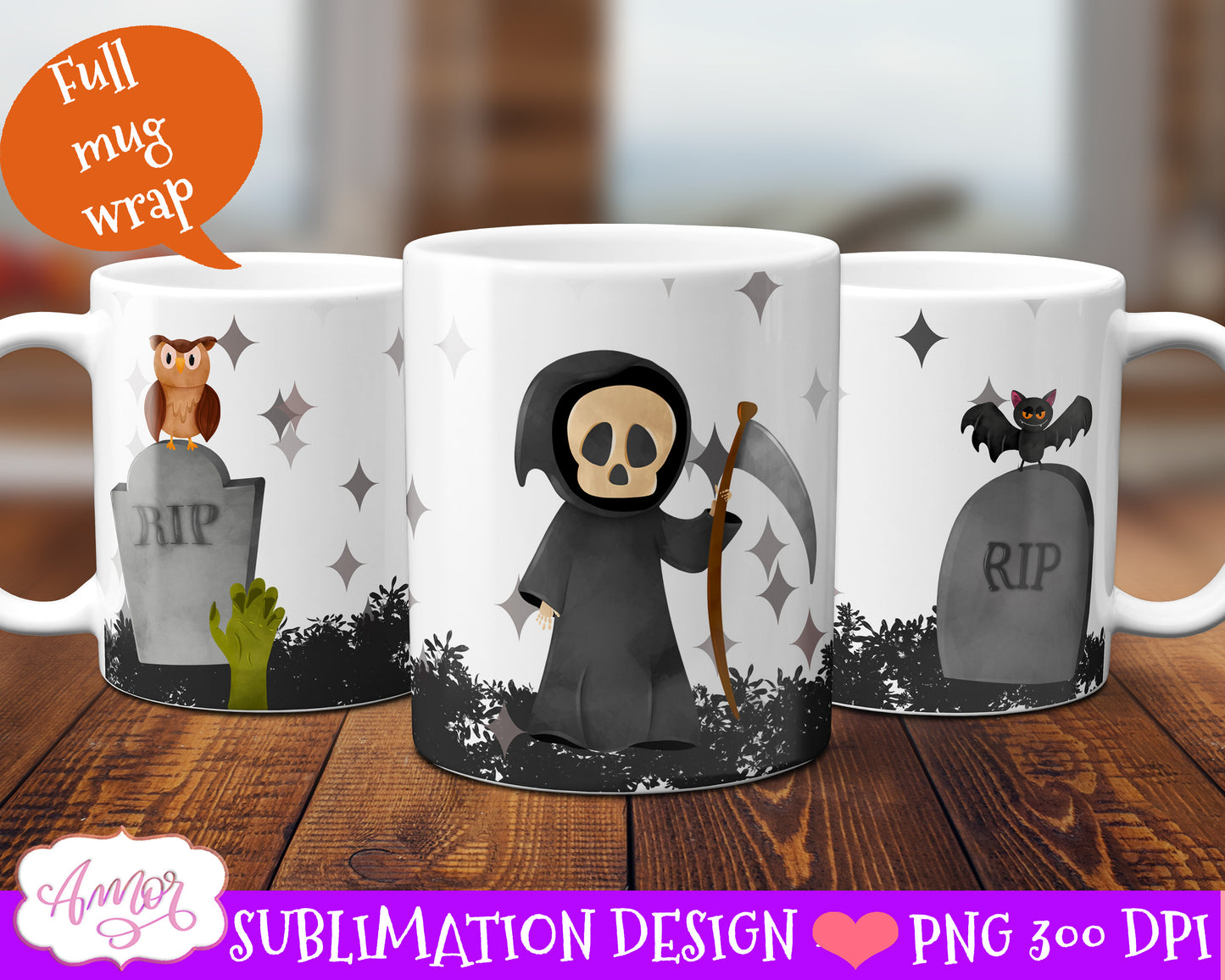 Halloween mug wraps PNG bundle Spooky 15oz and 11oz mug PNG