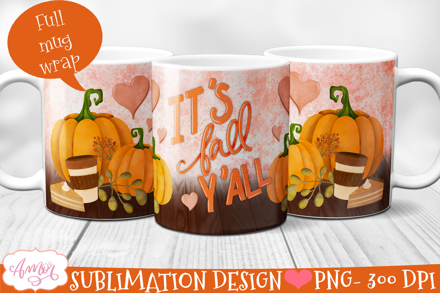 BUNDLE Fall Pumpkins Mug wrap PNG sublimation 11oz and 15oz