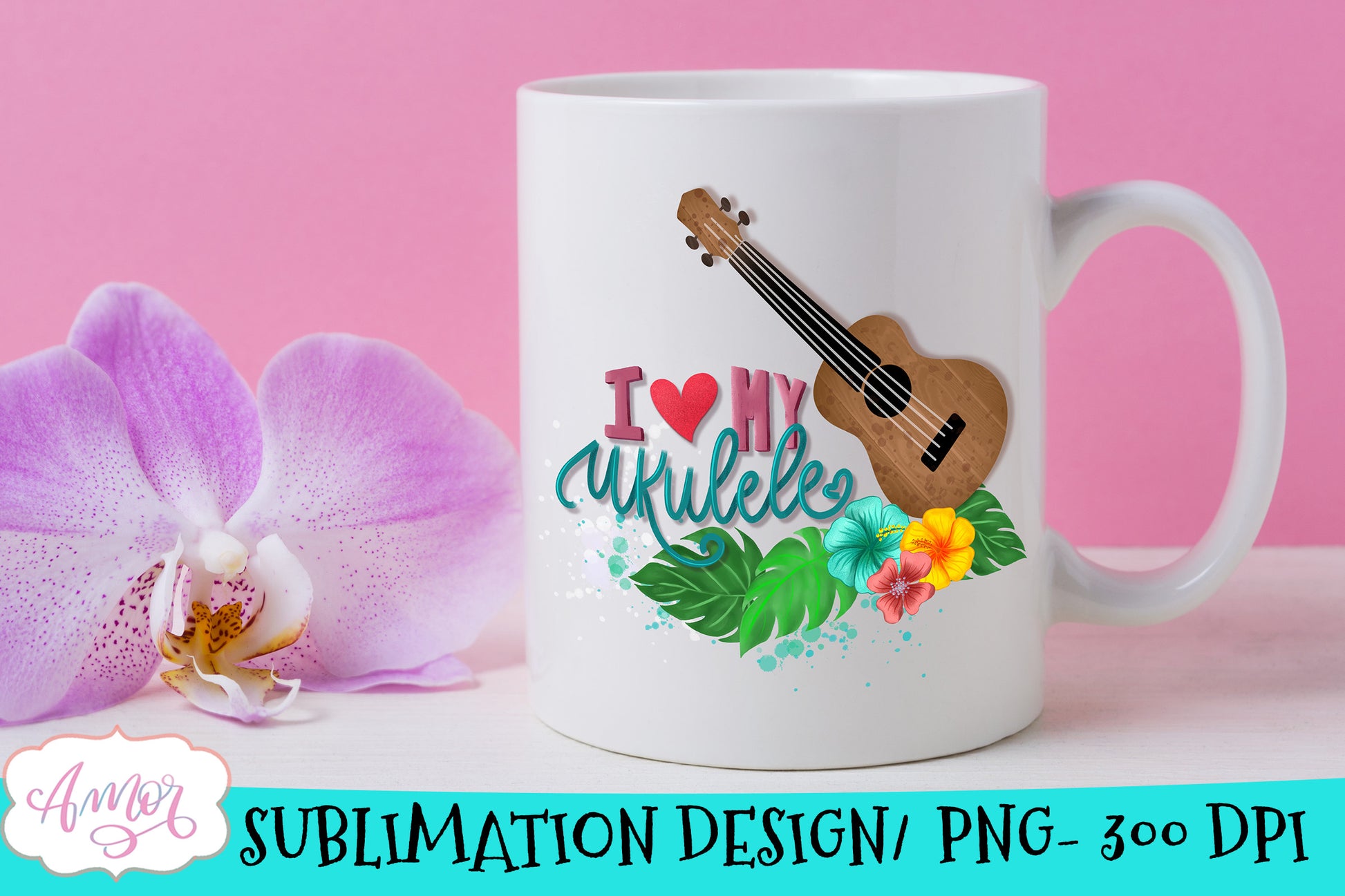 I Love my Ukulele sublimation design