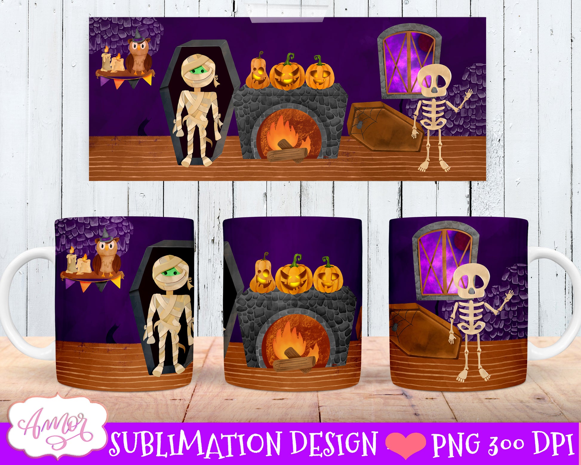 Halloween mug wraps sublimation bundle | 8 witch mug PNG