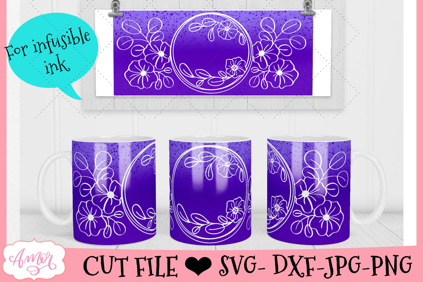 Customizable Floral Mug Wrap SVG for Cricut infusible ink