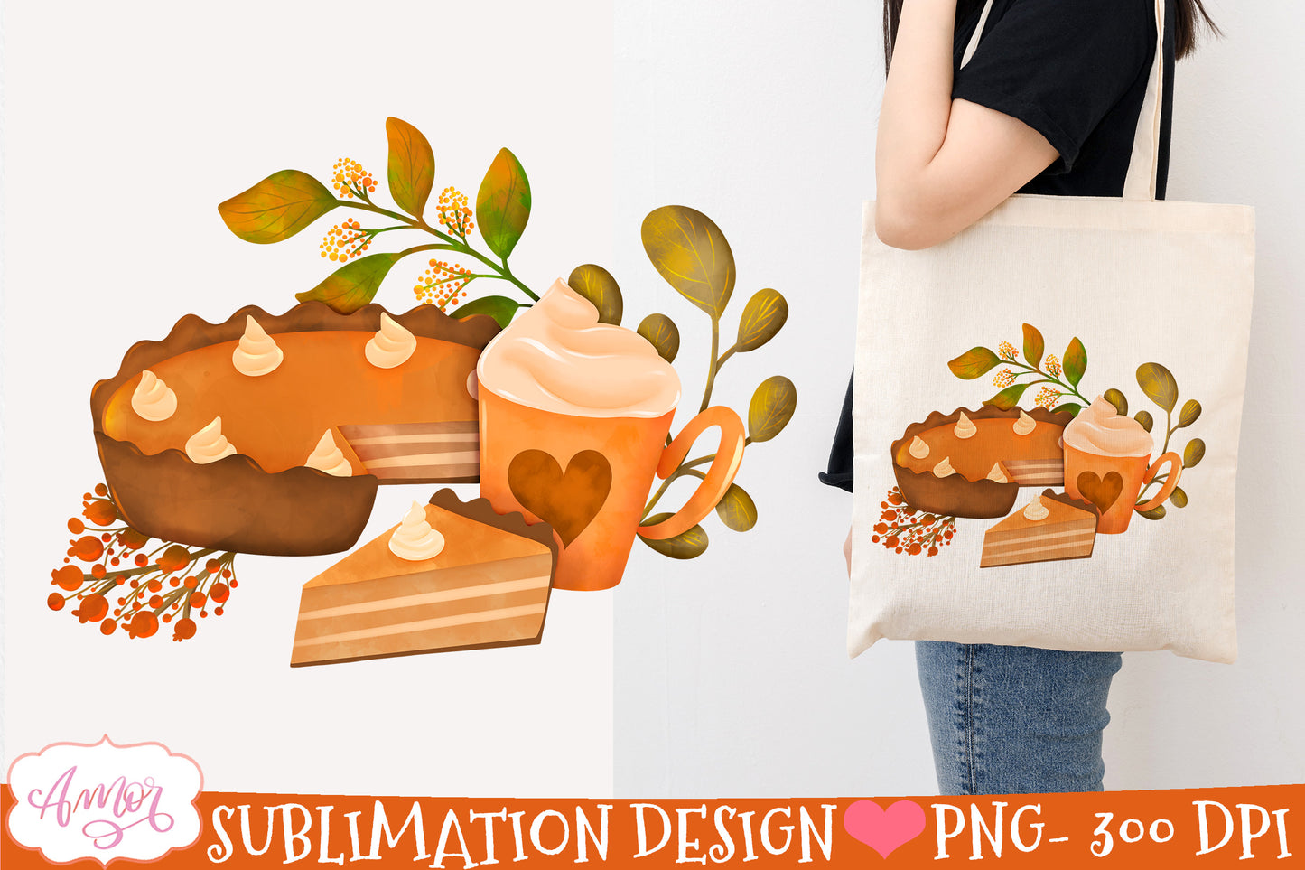 Pumpkin pie PNG for Sublimation Thanksgiving pie design