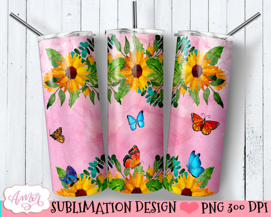 Sunflowers and Butterflies tumbler design for sublimation