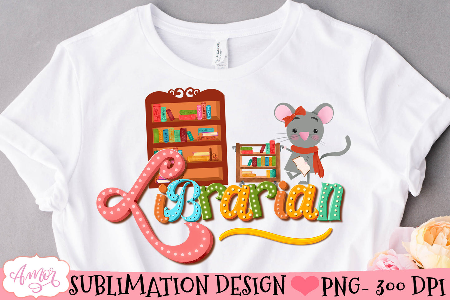 Cute Librarian Sublimation Design PNG for T-shirts and Bags