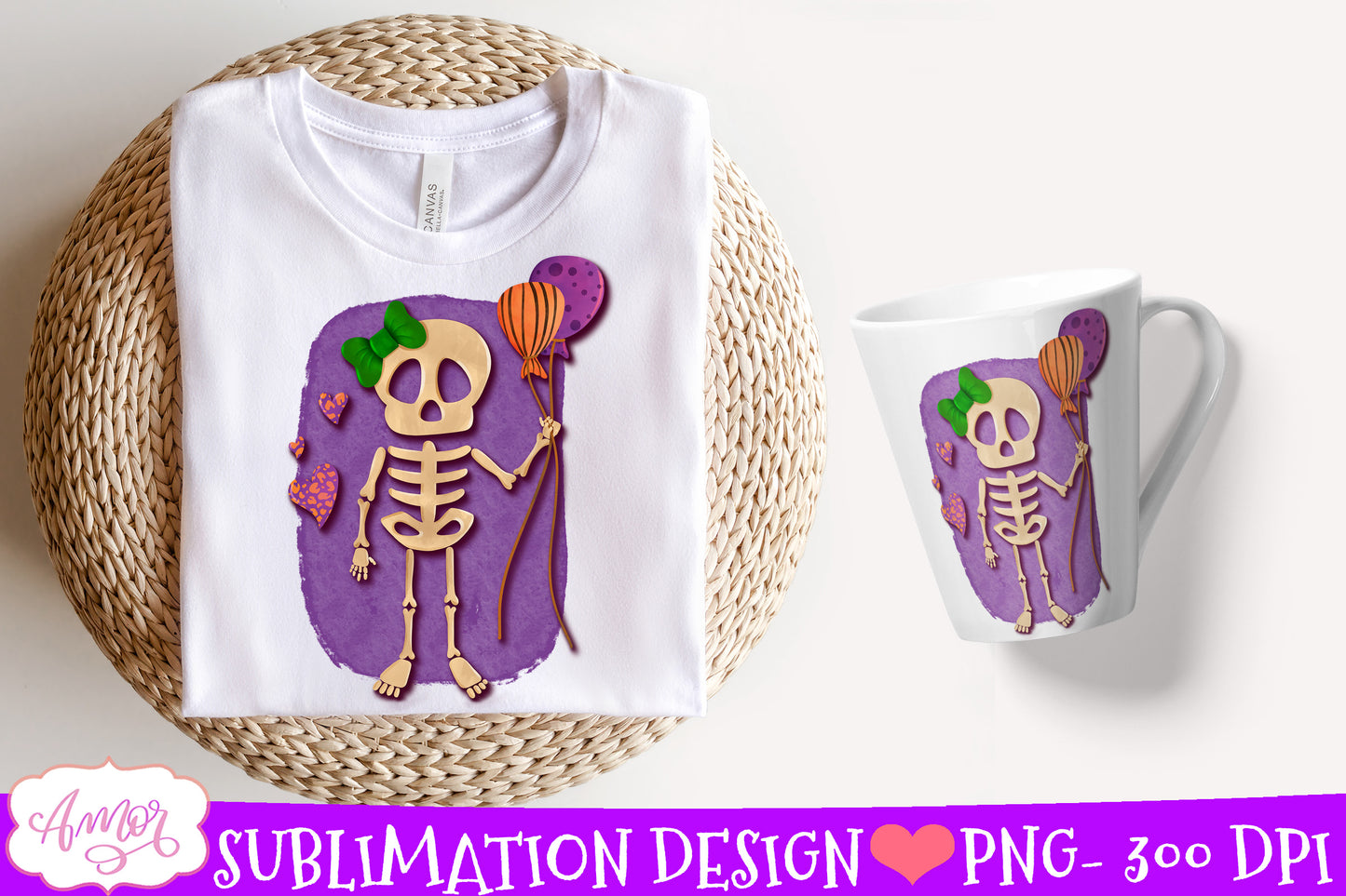 Halloween Sublimation design | Cute skeleton PNG clipart