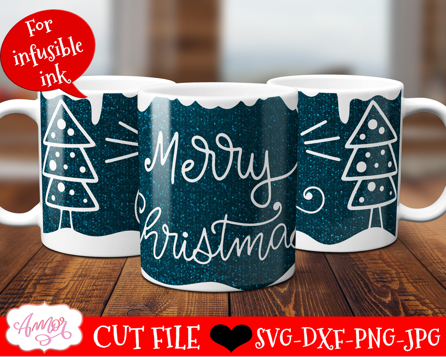 Merry Christmas Mug Wrap SVG for Cricut infusible ink 12oz