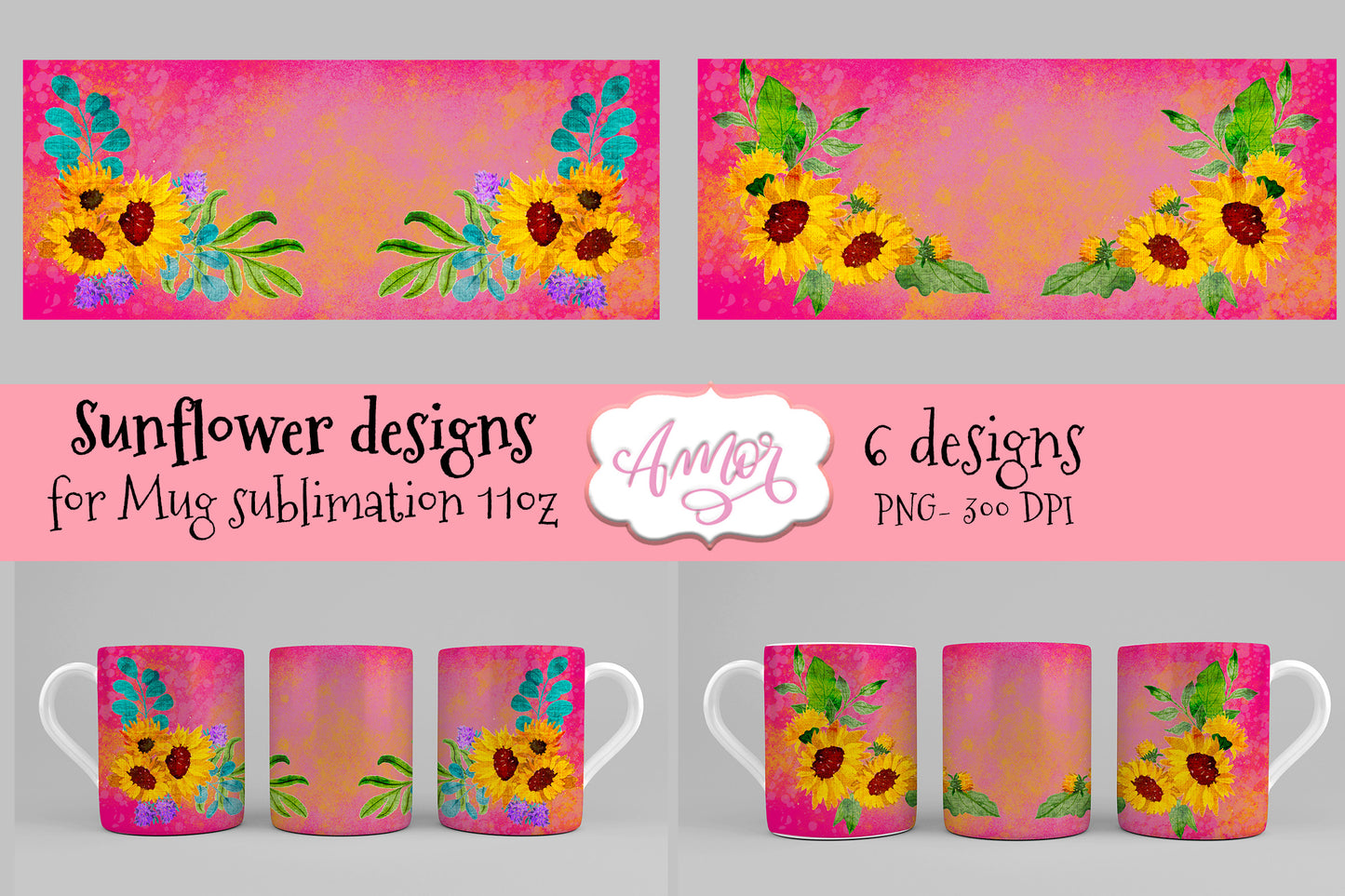 BUNDLE Sunflower PNG template designs for mug sublimation