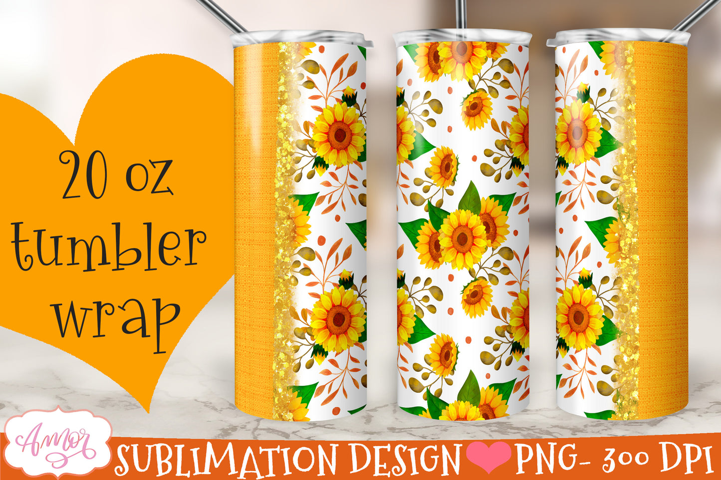 Sunflower 20 oz tumbler template for sublimation