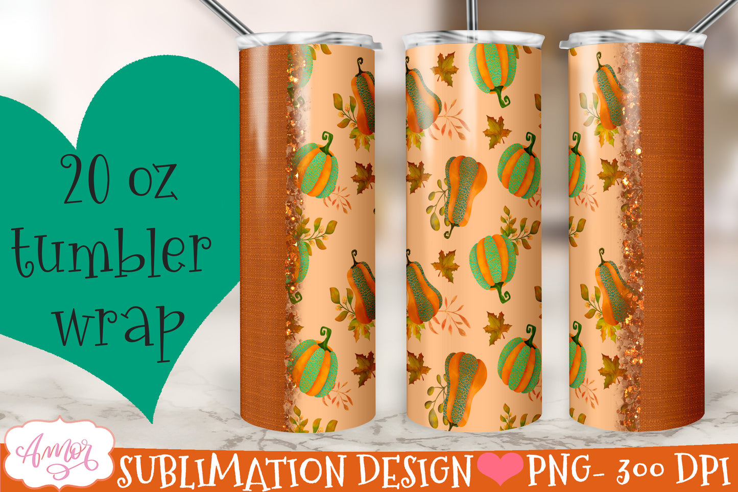 Leopard Pumpkin 20oz tumbler wrap for sublimation