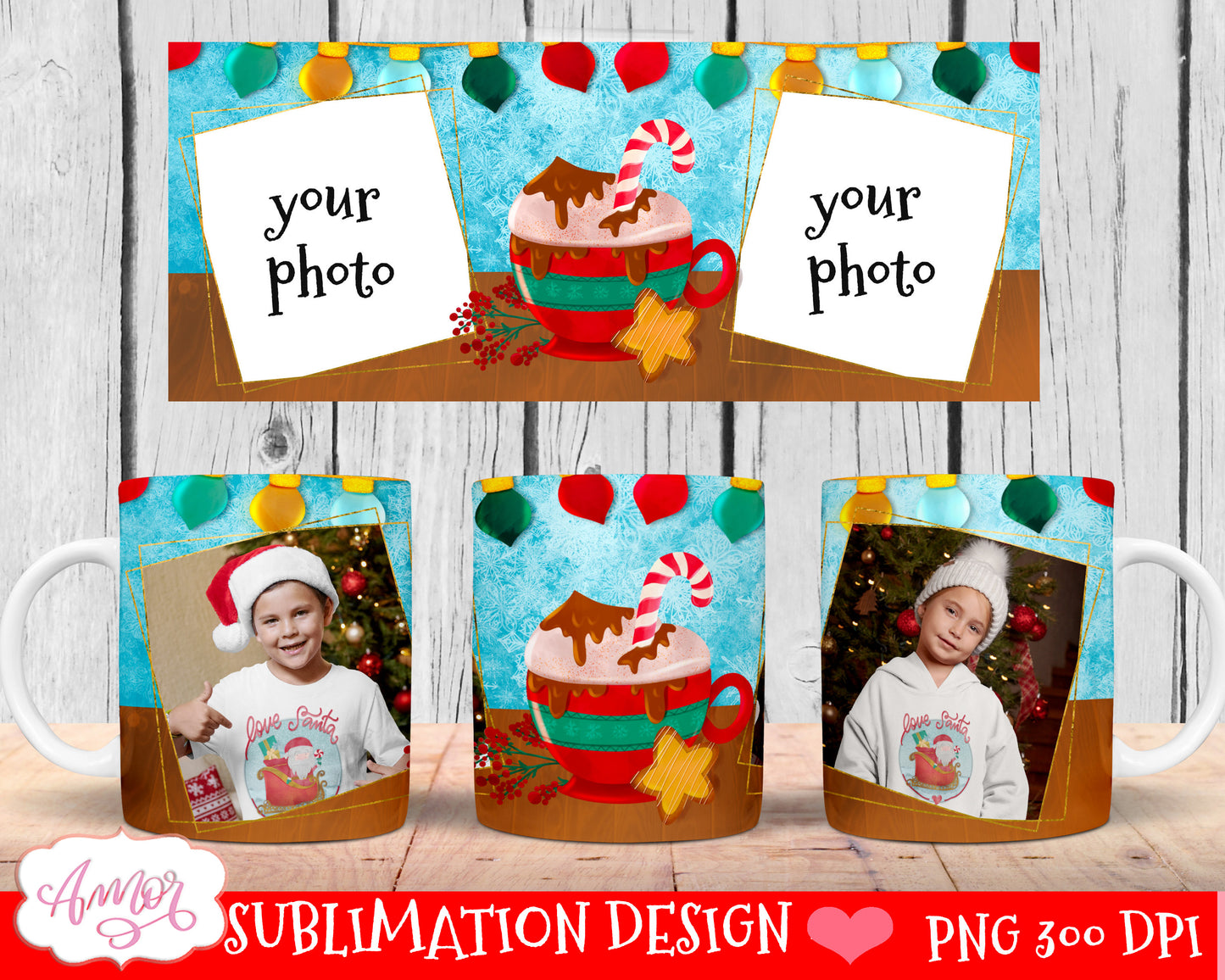 BUNDLE Christmas photo mug wrap templates for 11oz and 15oz