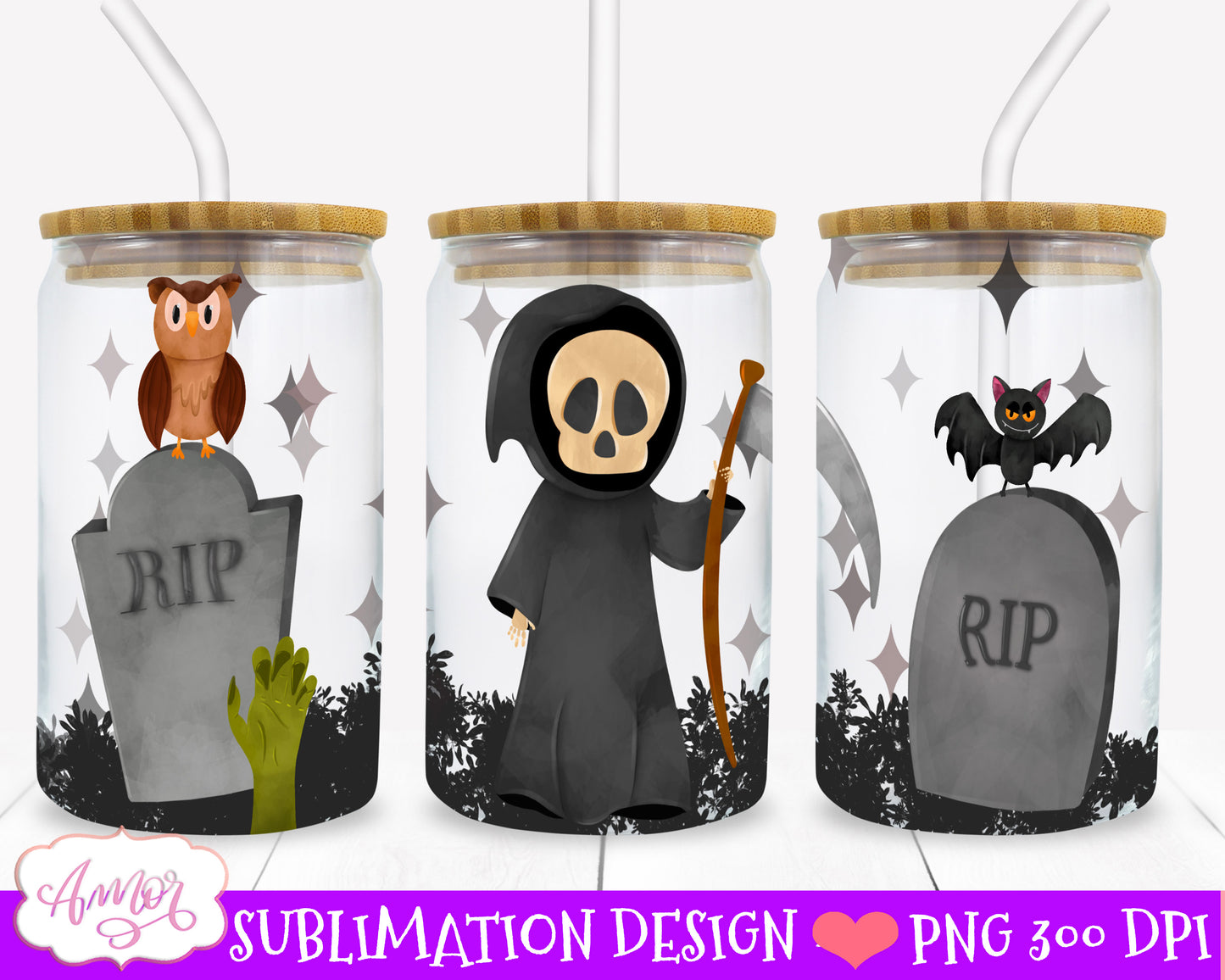 Halloween can glass wrap for sublimation BUNDLE | 8 spooky PNG