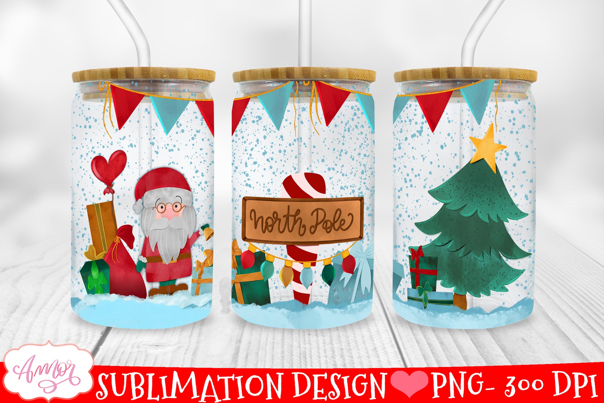 Christmas can glass wrap BUNDLE for sublimation