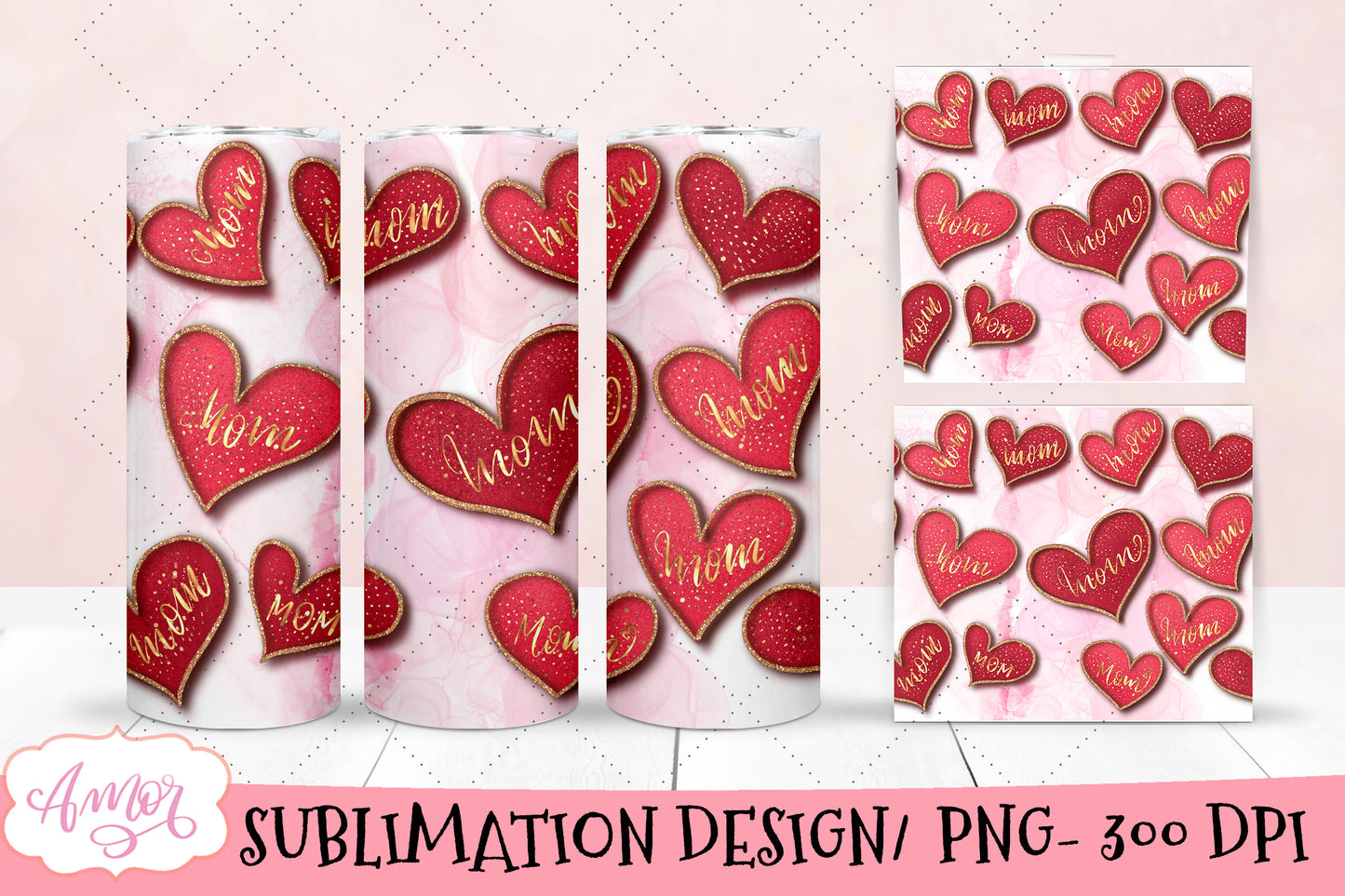 Mom Hearts Tumbler Wrap for Sublimation