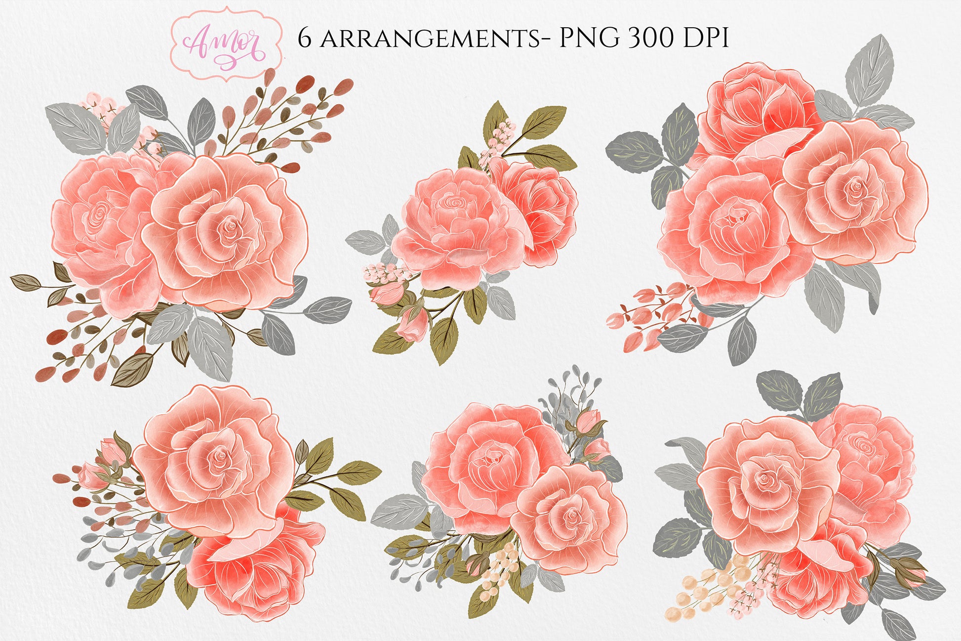 Romantic floral roses clipart for wedding invitations