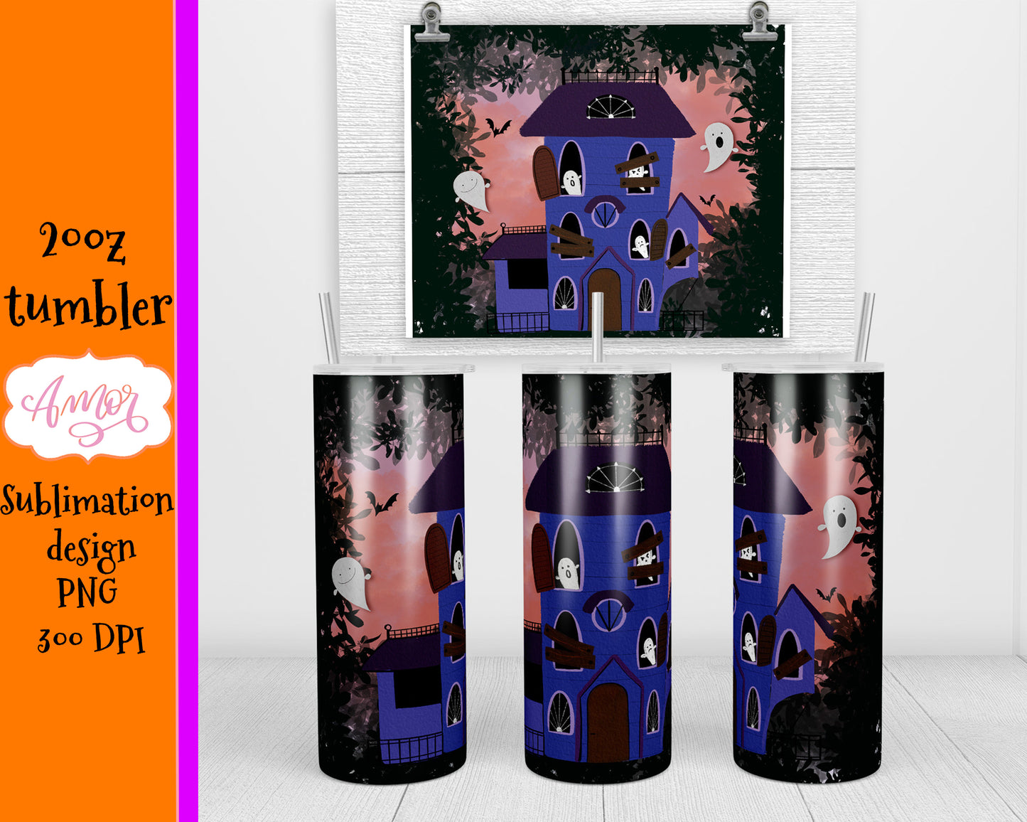 Cute Haunted House tumbler template straight and tapered