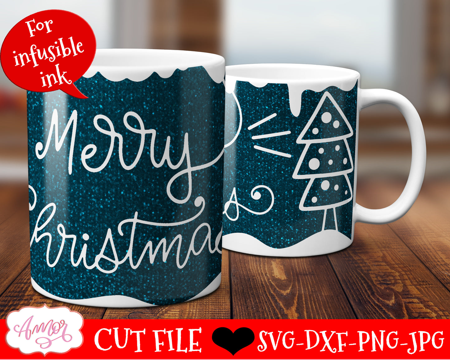 Merry Christmas Mug Wrap SVG for Cricut infusible ink 12oz