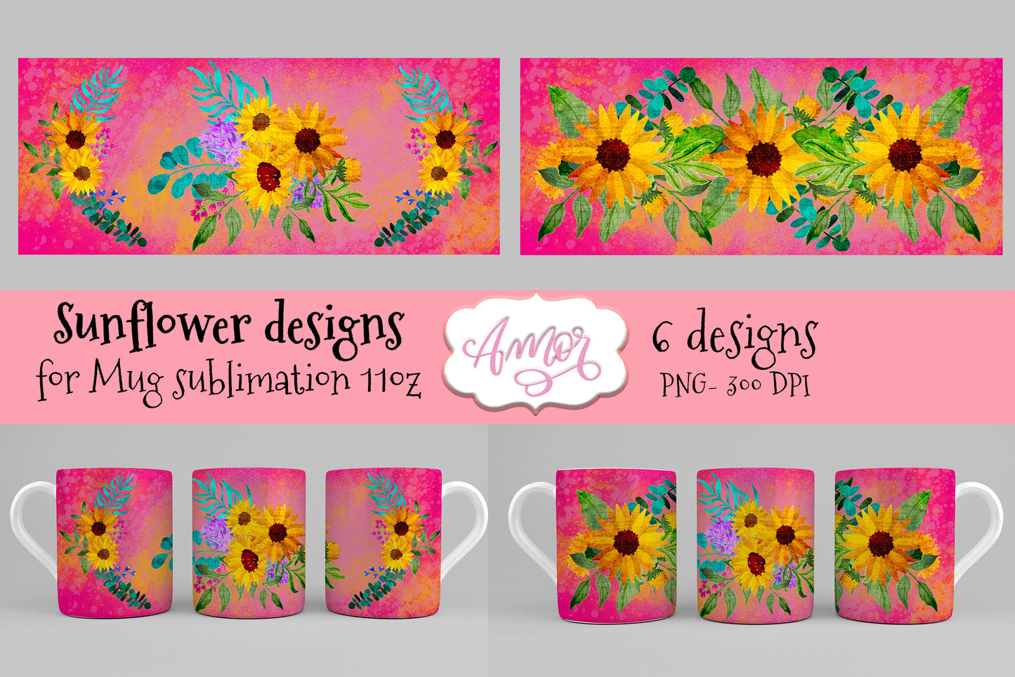 BUNDLE Sunflower PNG template designs for mug sublimation