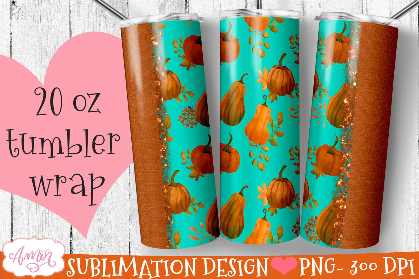 Teal Pumpkin 20oz tumbler wrap for sublimation