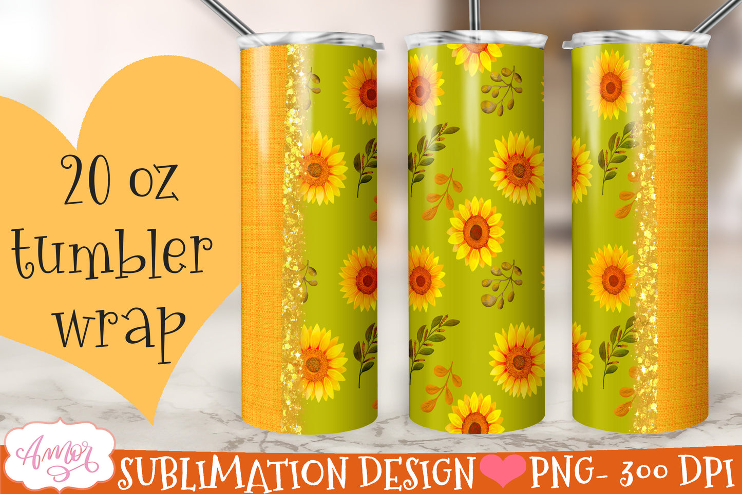 Sunflower 20 oz tumbler PNG for sublimation