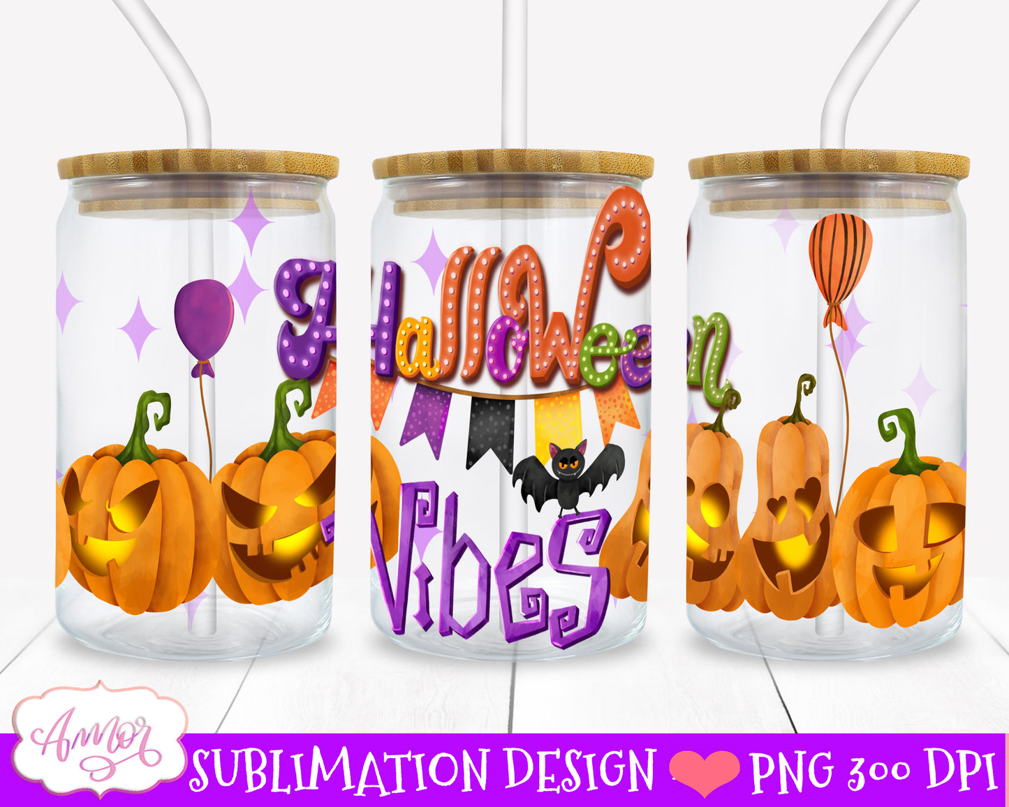 Halloween can glass wrap for sublimation BUNDLE | 8 spooky PNG