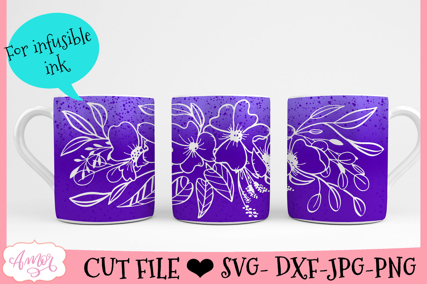 Floral Mug Wrap SVG for Cricut infusible ink