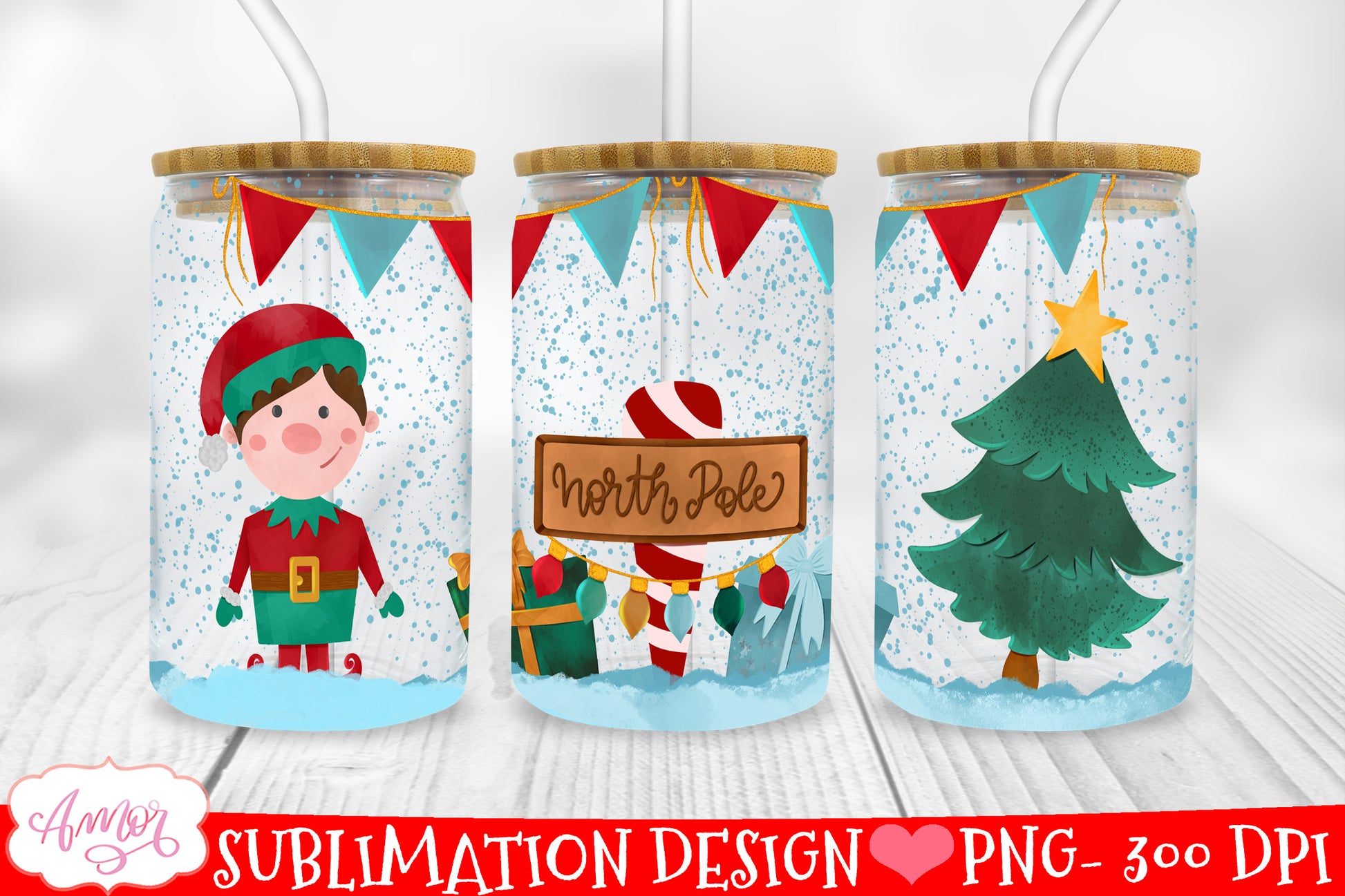 Christmas can glass wrap BUNDLE for sublimation