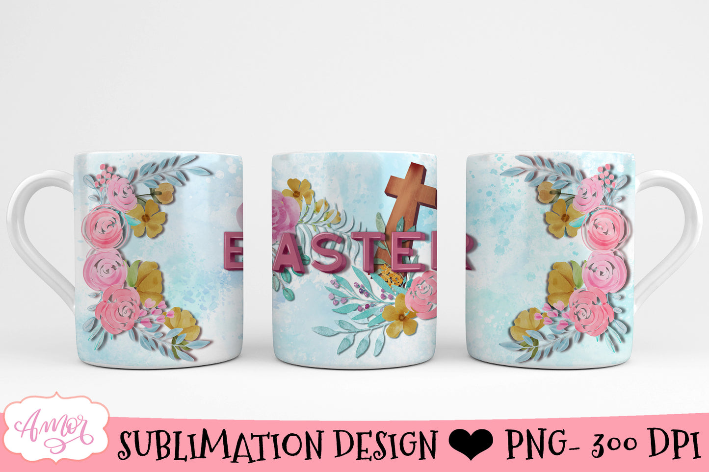 Floral easter mug design for sublimation