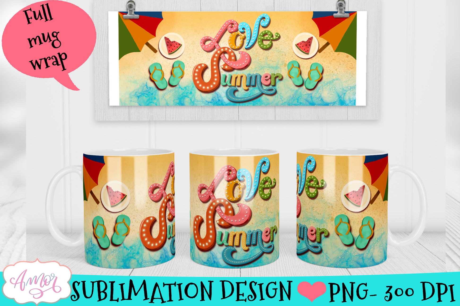 Love Summer Mug Wrap for Sublimation