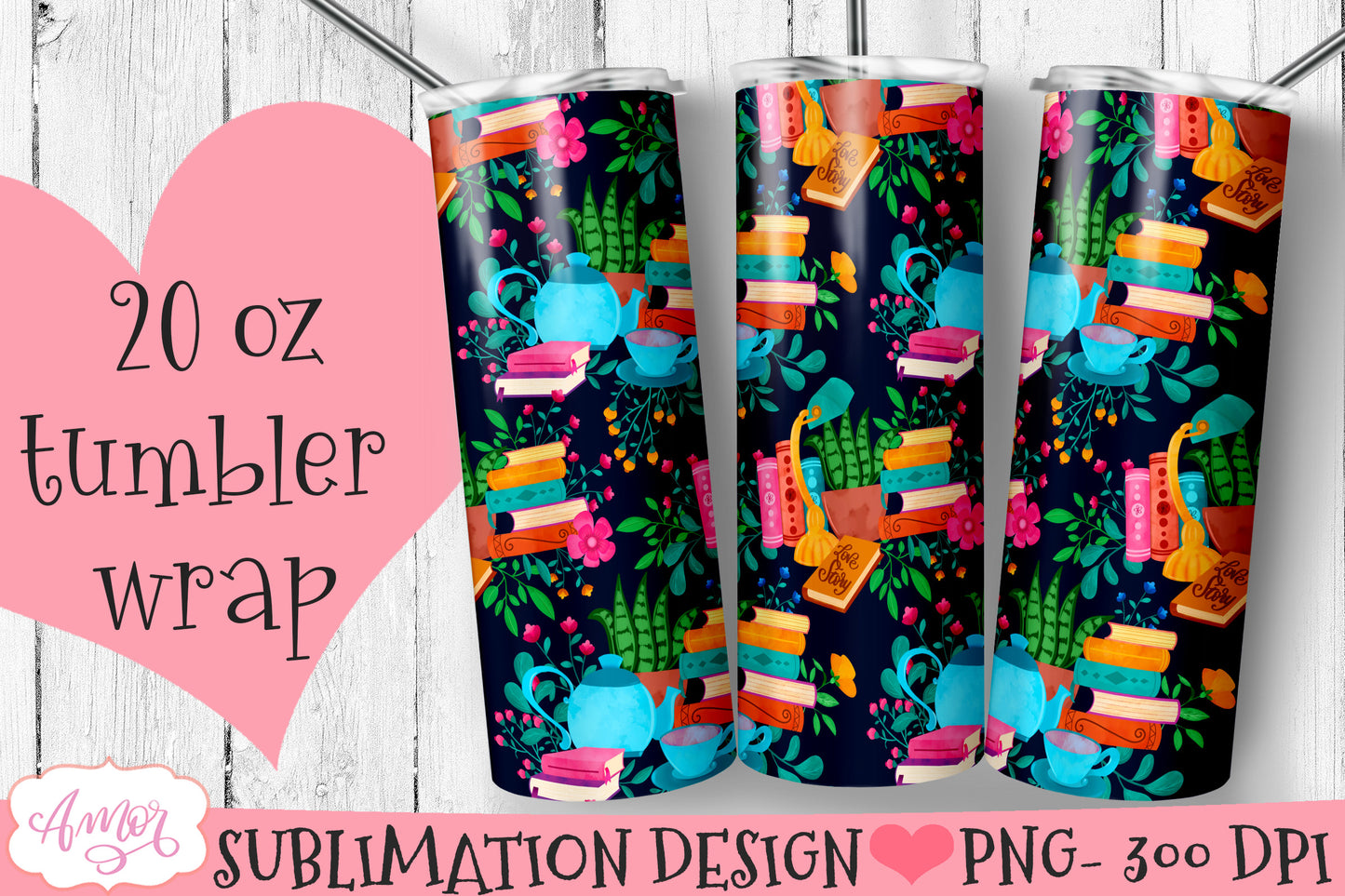 Book lover tumbler wrap bundle png designs for sublimation